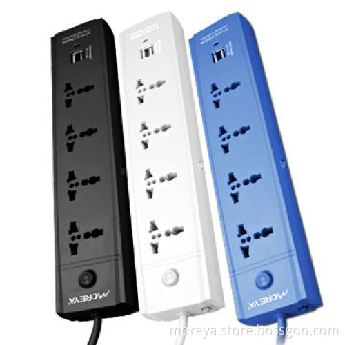 Universal standard power strip with 4 outlets + 2 USB plugs, extension cord, overload protection